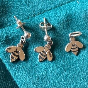Retired James Avery Silver Bee Earrings and Charm Set